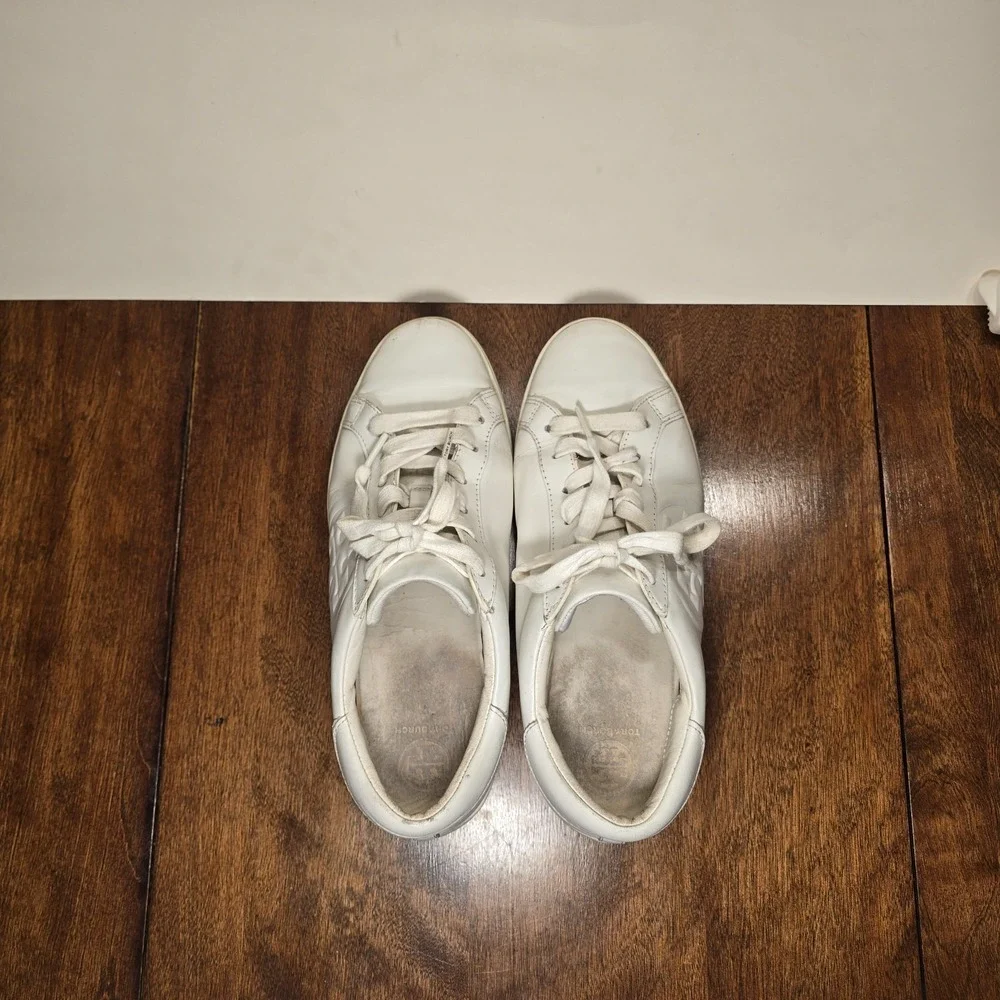 Tory Burch Women's Double T Howell Court Sneakers Size 8.5 M Shoes White Leather
